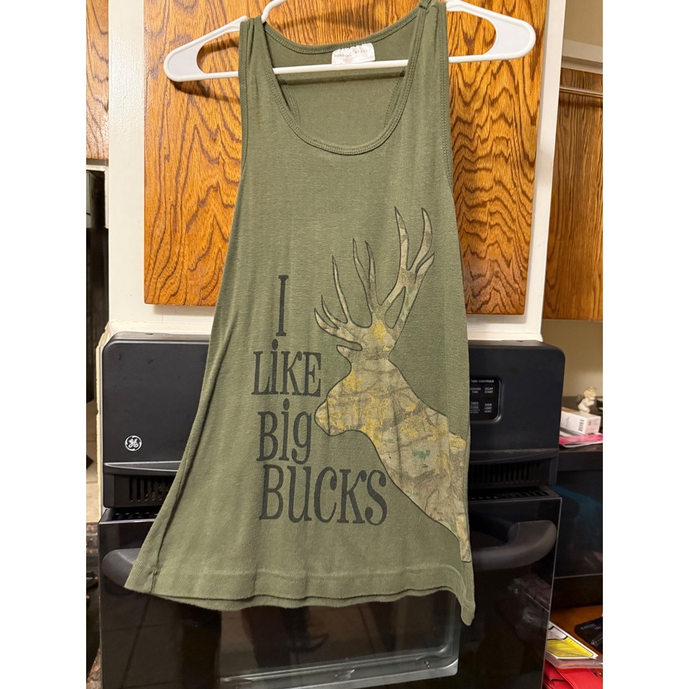 Bobbie Brooks Sleepwear Olive Green I Like Big Bucks Deer Camo Tank Top XL‎ Mens